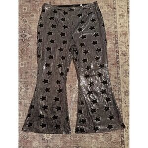 NWT Nasty Gal Star Sequin Flare Wide Leg Silver Black Bell Bottoms Women Size 18